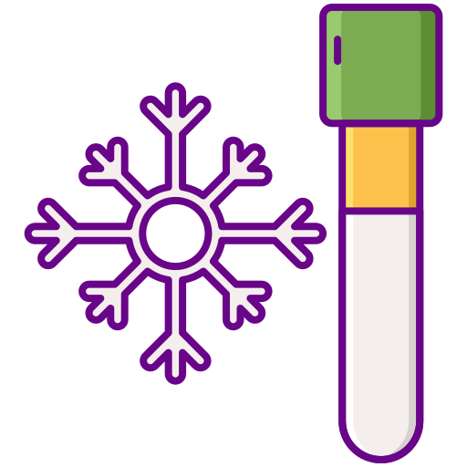 frozen - Saraogi Hospital Snowflake icon paired with a laboratory test tube with a green cap, suggesting refrigeration or cold storage in a lab context.