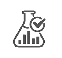 Laboratory flask icon with a bar chart and a checkmark, representing data-driven lab results.